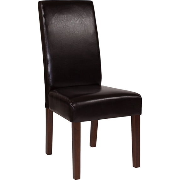 Flash Furniture Greenwich Series Light Gray Fabric Parsons Chair-Color:Brown Leather