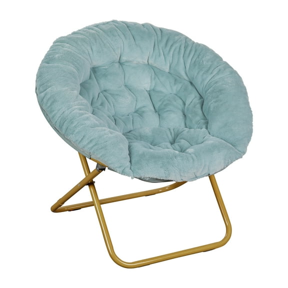 Flash Furniture Gwen 38" Oversize Adult Folding Faux Fur Saucer Moon Chair for Dorms, Aqua/Gold