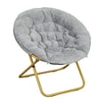thumbnail image 1 of Flash Furniture Gwen 38" Oversize Portable Faux Fur Folding Saucer Moon Chair for Dorm and Bedroom, Gray Faux Fur/Soft Gold Frame, 1 of 12