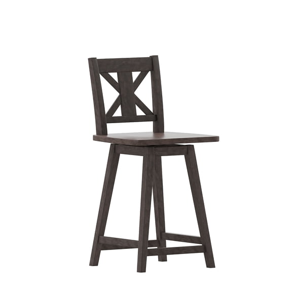 Flash Furniture Gwendolyn Rustic Wood Swivel Bar Stool, Gray Wash Walnut