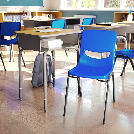 Flash Furniture HERCULES 24"W Student Desk with Classroom Stack Chair Maple Desktop/Silver