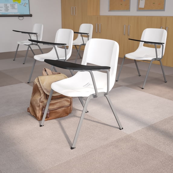 Flash Furniture HERCULES 5 Pack White Ergonomic Shell Chair with Left Handed Flip-Up Tablet Arm