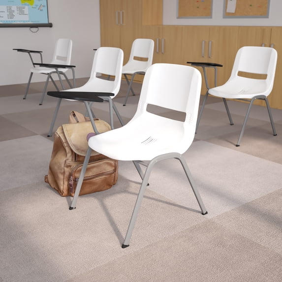 Flash Furniture HERCULES 5 Pack White Ergonomic Shell Chair with Right Handed Flip-Up Tablet Arm