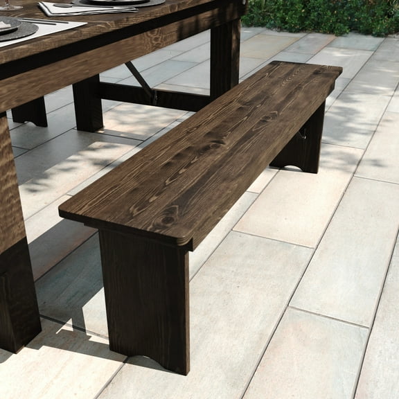 Flash Furniture HERCULES Solid Pine 3-Seat Farmhouse Folding Bench Antique Rustic Brown (XAB60X12)