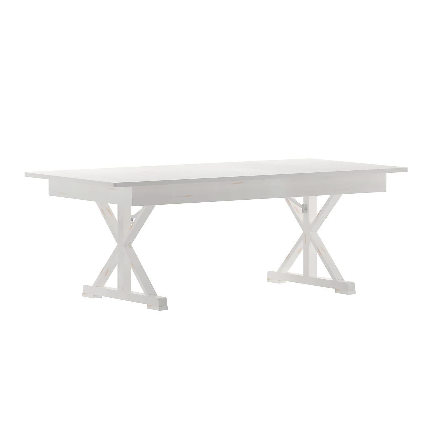 Antique Rustic White Solid Pine Foldable Dining Table with X-Legs