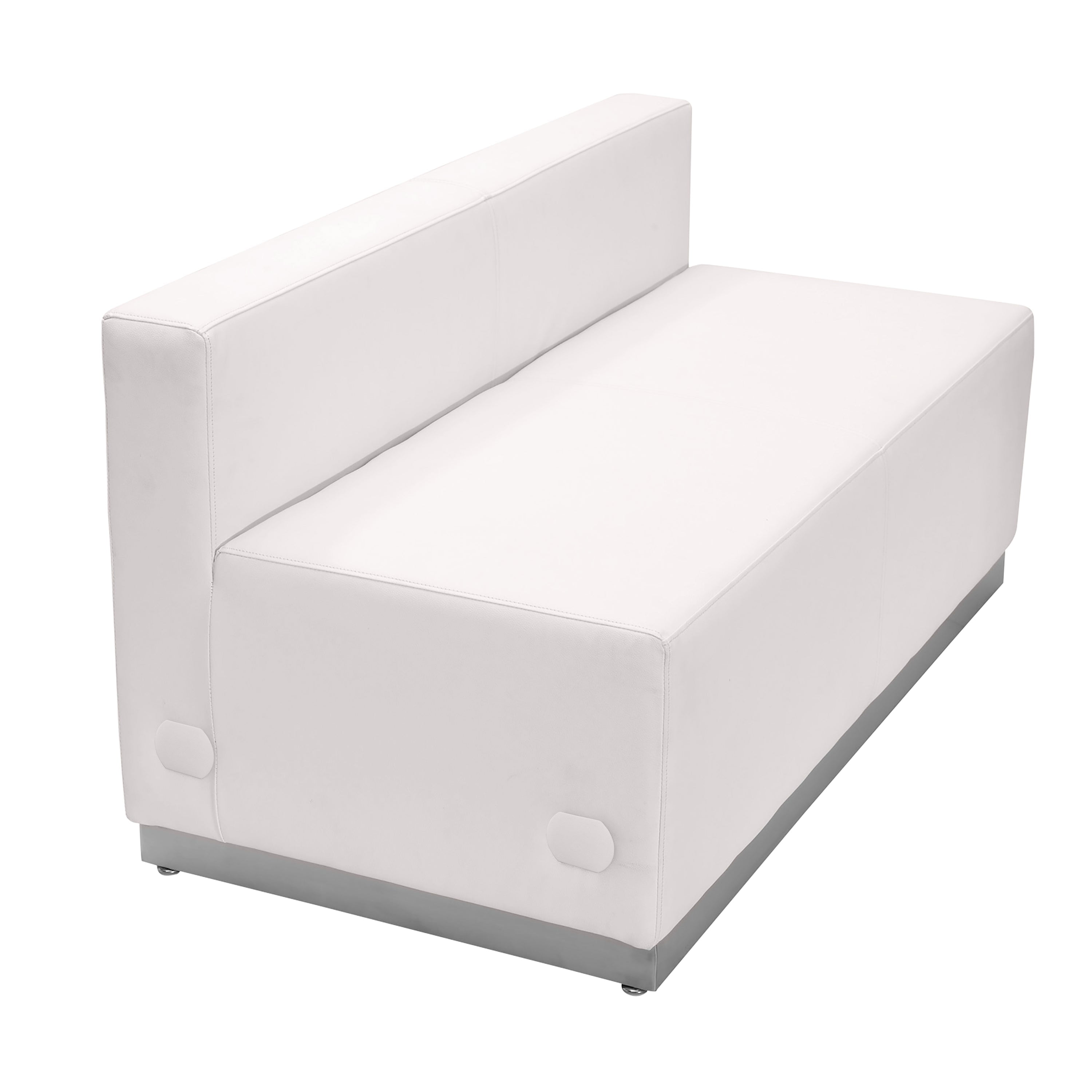 White Faux Leather Armless Loveseat with Metal Base