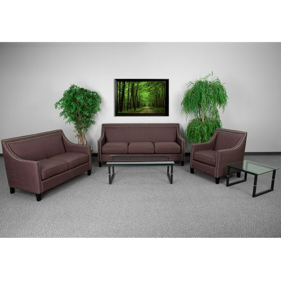 Flash Furniture HERCULES Compass Series Transitional Brown Fabric Set with Walnut Legs