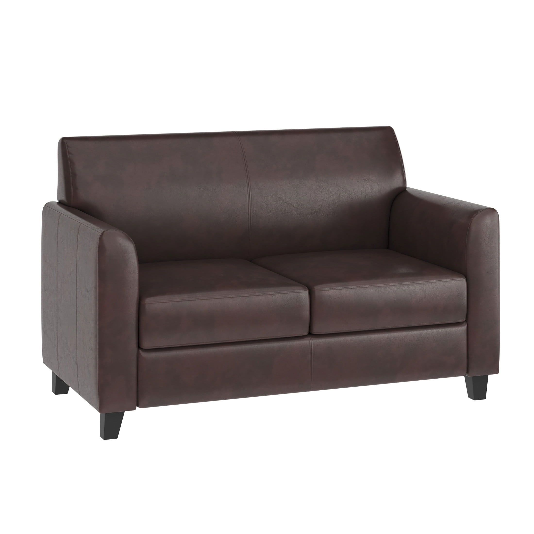 Brown Faux Leather Reception Loveseat with Flared Arms