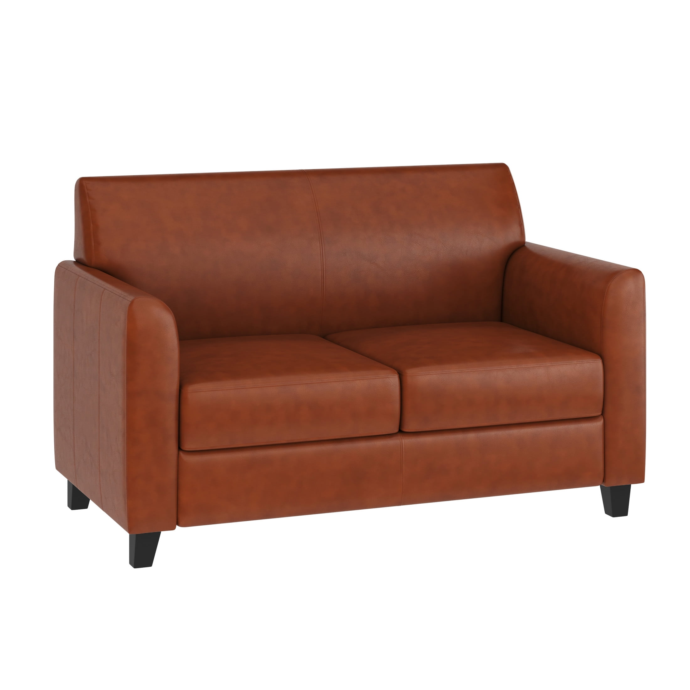 Cognac Faux Leather Flared Arm Reception Loveseat