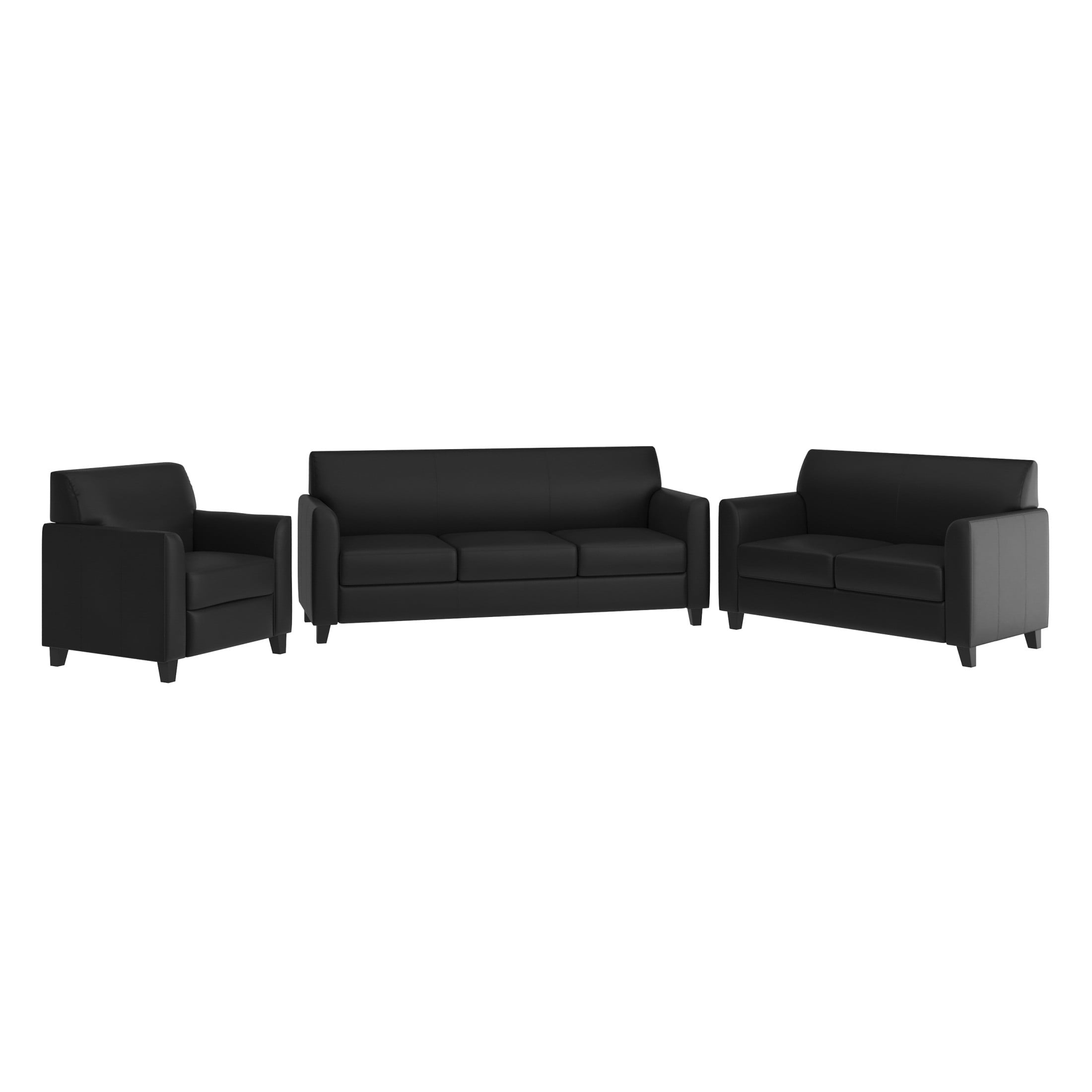 Black LeatherSoft Reception Set with Flared Arms and Raised Feet