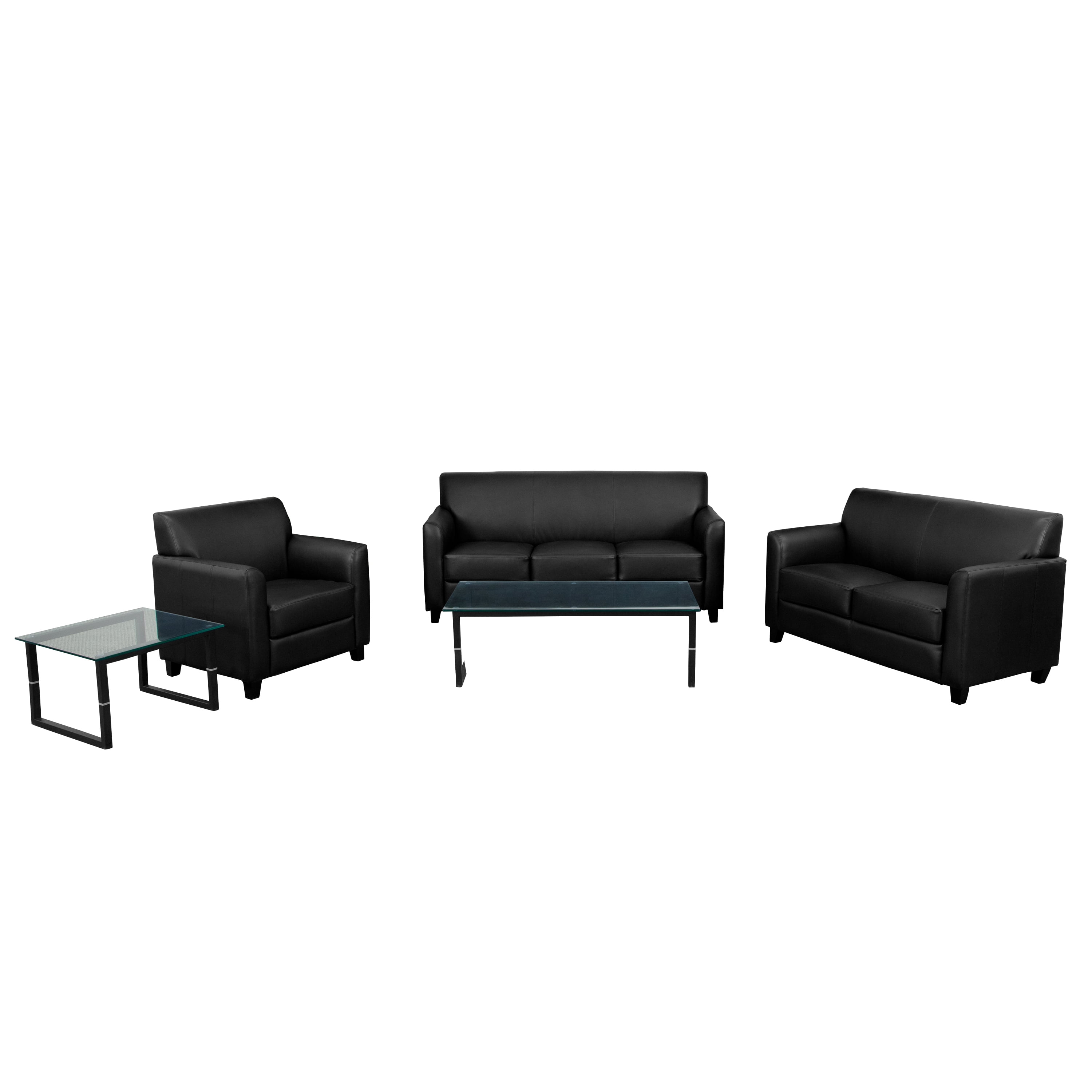 Black LeatherSoft Reception Set with Flared Arms and Raised Feet