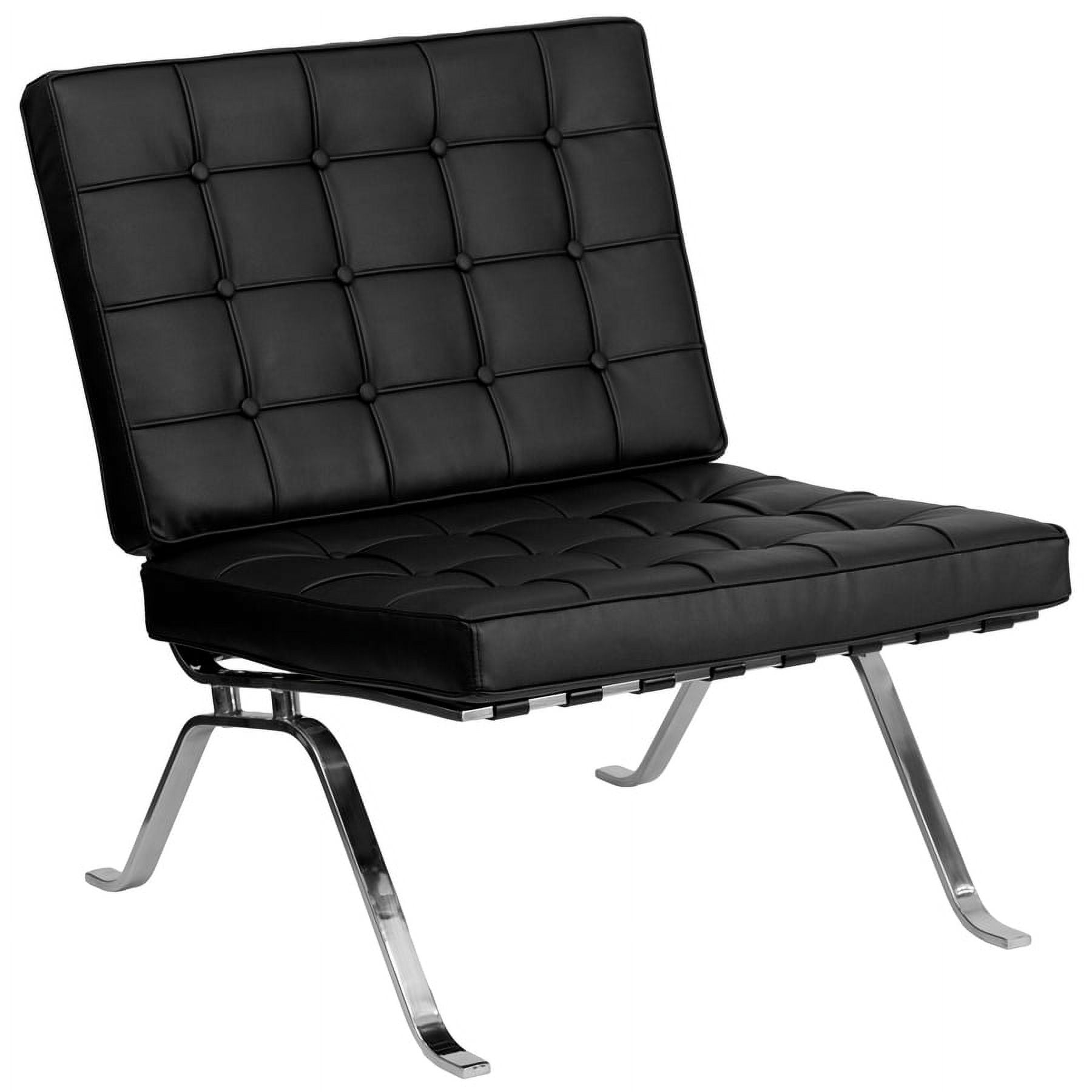 Vienna Black LeatherSoft Button Tufted Lounge Chair with Curved Metal Legs
