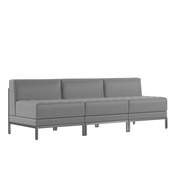 Flash Furniture HERCULES Imagination Series 3 Piece Gray LeatherSoft Waiting Room Lounge Set with Ganging Clips - Reception Bench with Ganging Clips