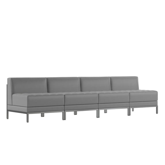 Flash Furniture HERCULES Imagination Series 4 Piece Gray LeatherSoft Waiting Room Lounge Set with Ganging Clips - Reception Bench with Ganging Clips