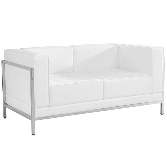 Flash Furniture HERCULES Imagination Series Contemporary White LeatherSoft Loveseat with Encasing Frame Melrose White Loveseat