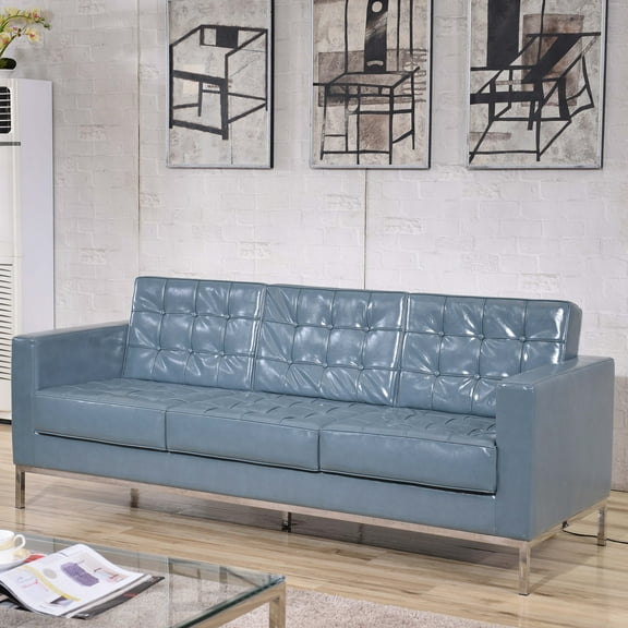 Flash Furniture HERCULES Lacey Series Contemporary Gray LeatherSoft Sofa with Stainless Steel Frame