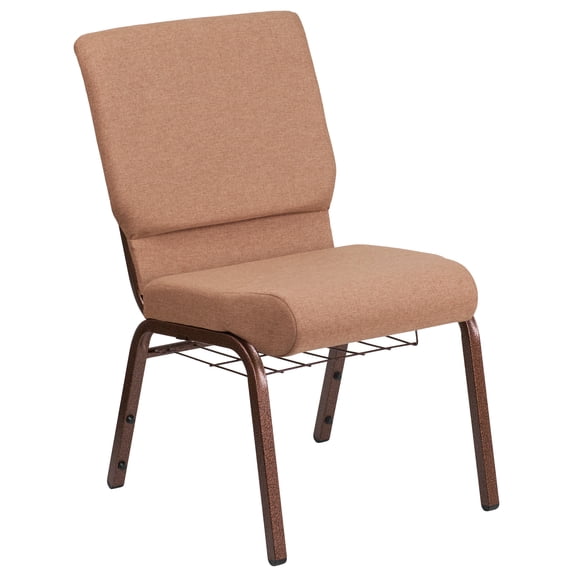 Flash Furniture HERCULES Series 18.5''W Church Chair in Caramel Fabric with Cup Book Rack - Copper Vein Frame
