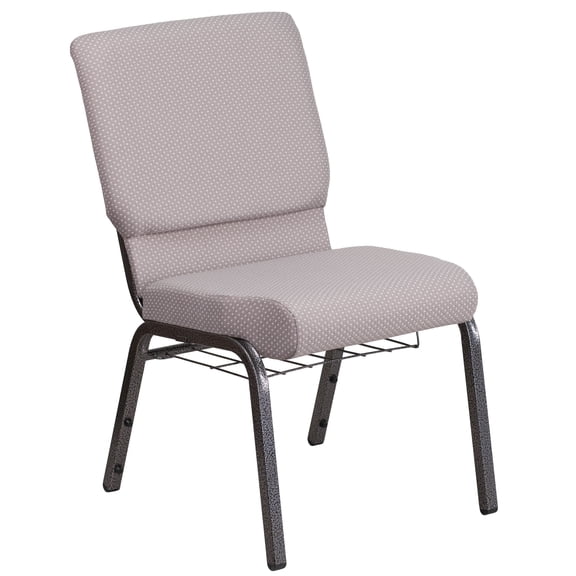 Flash Furniture HERCULES Series 18.5''W Church Chair in Gray Dot Fabric with Book Rack - Silver Vein Frame