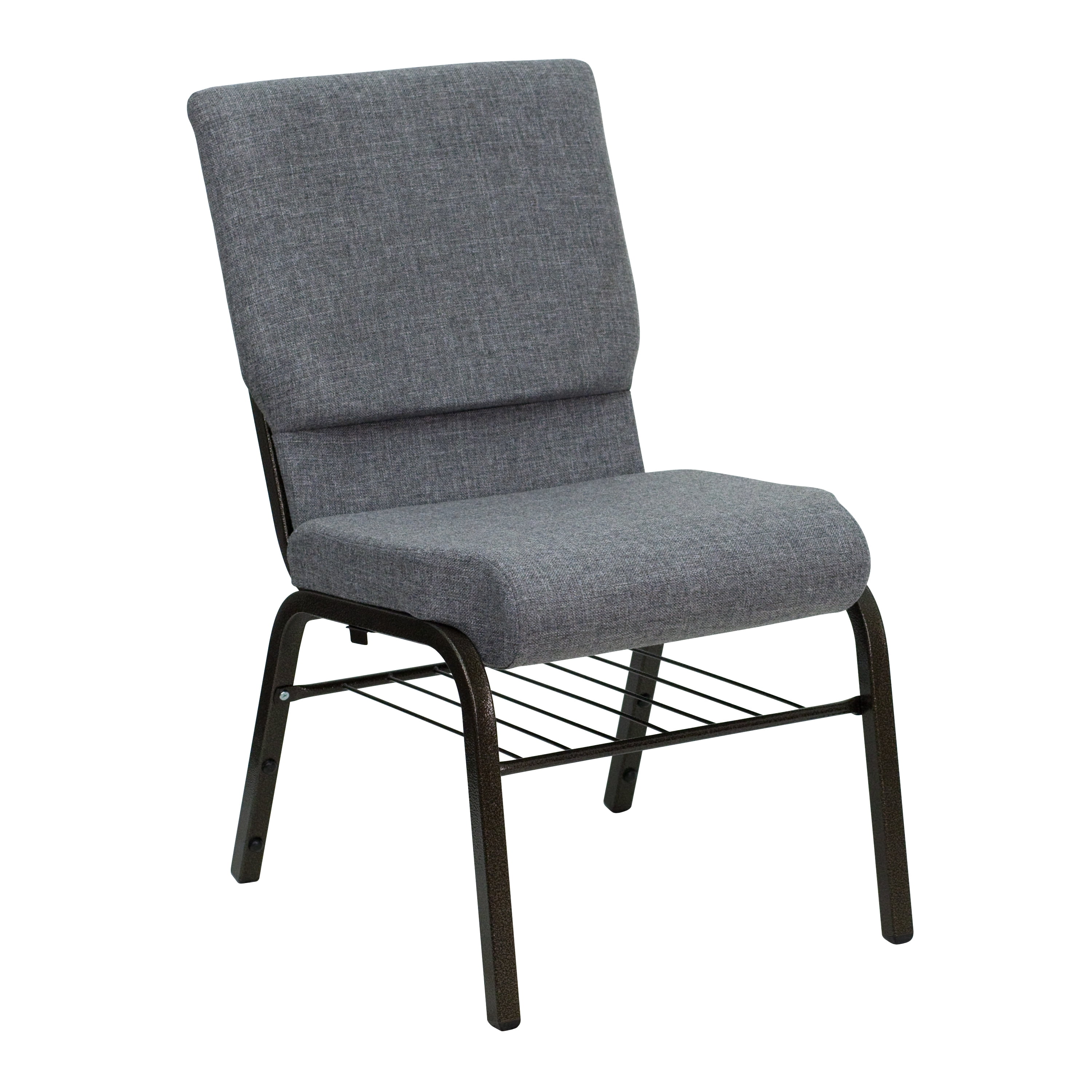 Elegant Gray Fabric Side Chair with Gold Steel Frame and Book Rack