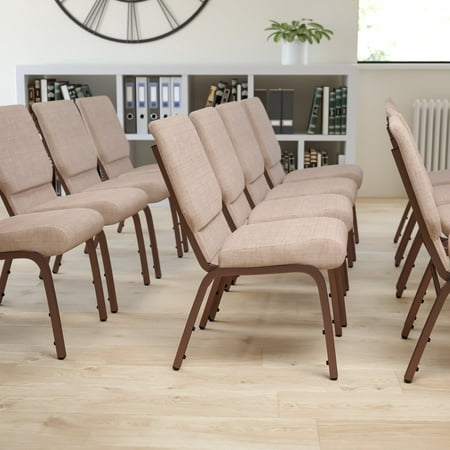 Flash Furniture HERCULES Series 18.5''W Stacking Church Chair in Beige Fabric - Copper Vein Frame