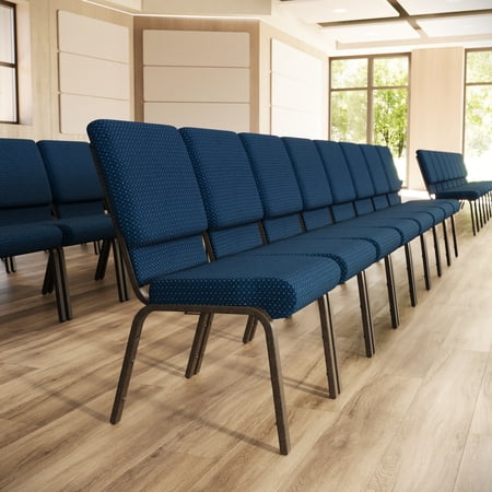 Flash Furniture 18.5''W Stacking Church Chair in Navy Blue Patterned Fabric - Gold Vein Frame