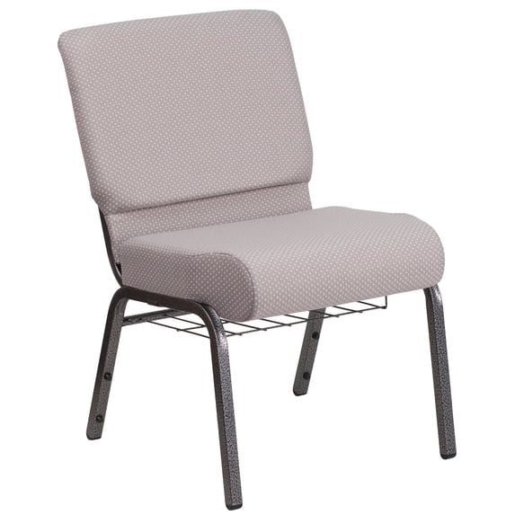 Flash Furniture HERCULES Series 21''W Church Chair in Gray Dot Fabric with Book Rack - Silver Vein Frame
