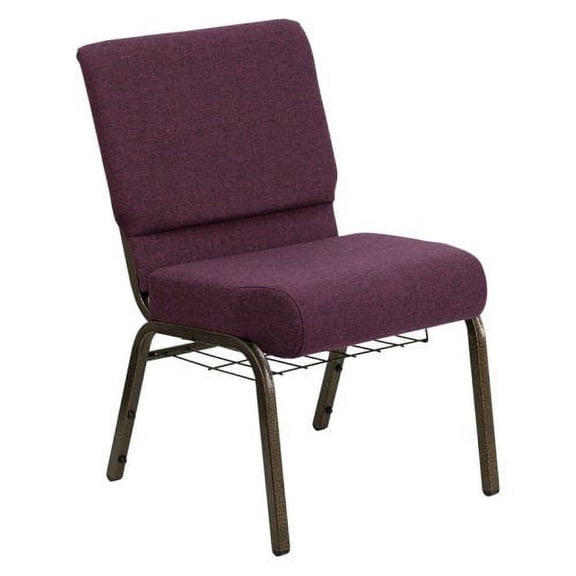 Flash Furniture 21''W Church Chair in Navy Blue Fabric with Cup Book Rack - Silver Vein Frame