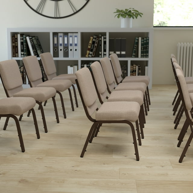 Flash Furniture HERCULES Series 21''W Stacking Church Chair in Beige Fabric - Copper Vein Frame