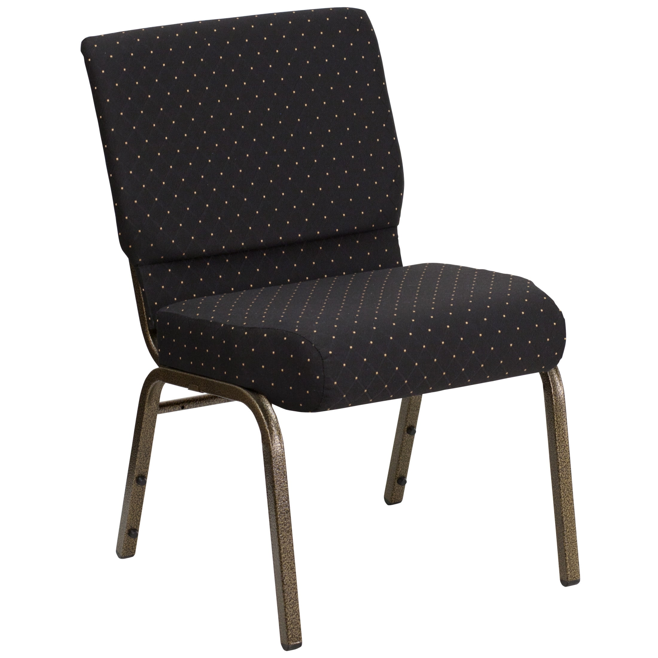 Black Fabric and Gold Steel Stacking Church Chair