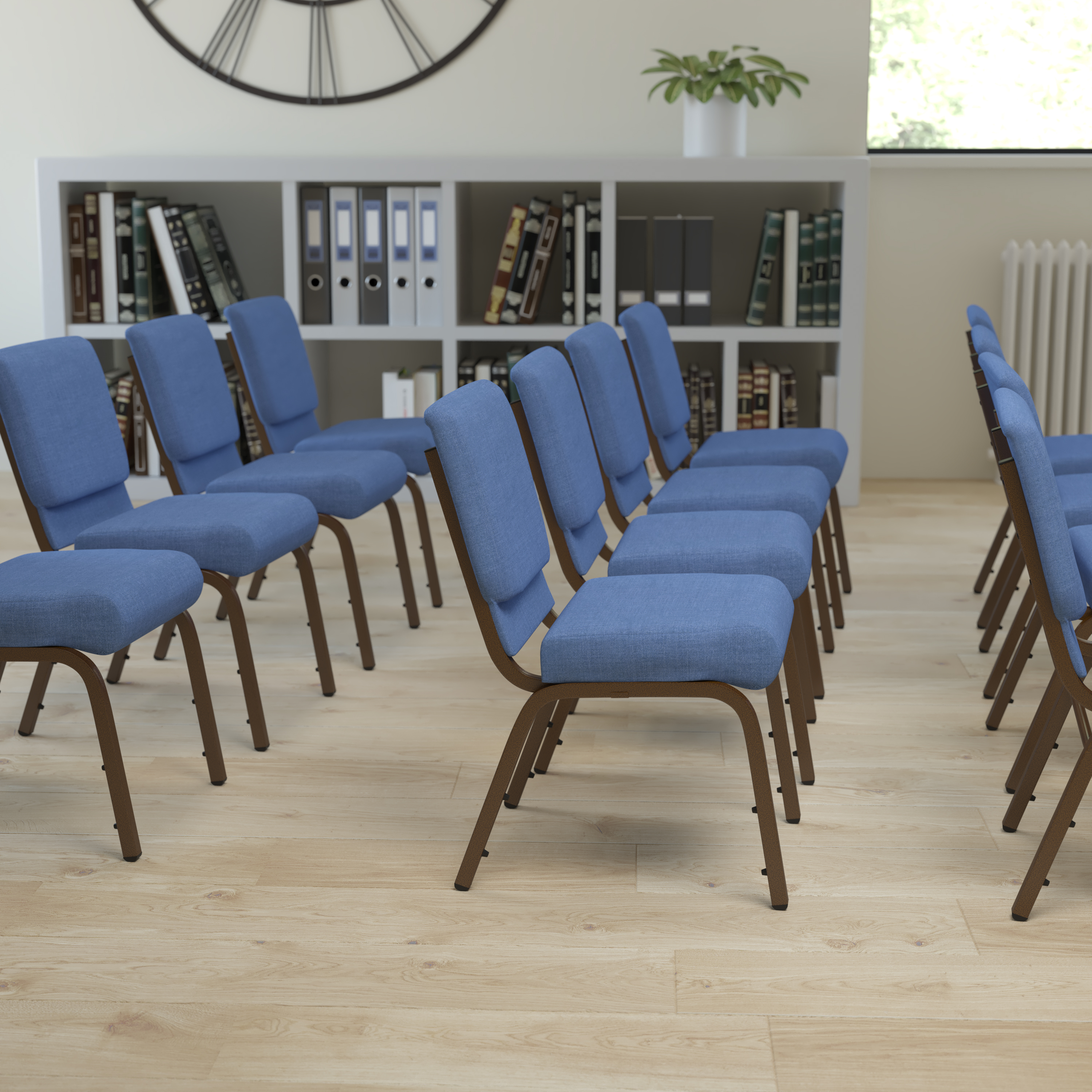Flash Furniture HERCULES Series 21''W Stacking Church Chair in Blue Fabric - Gold Vein Frame - image 1 of 12