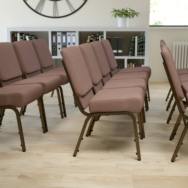 Flash Furniture HERCULES Series 21''W Stacking Church Chair in Brown Dot Fabric - Gold Vein Frame