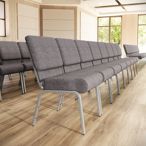 Flash Furniture 21''W Stacking Church Chair in Gray Fabric - Silver Vein Frame