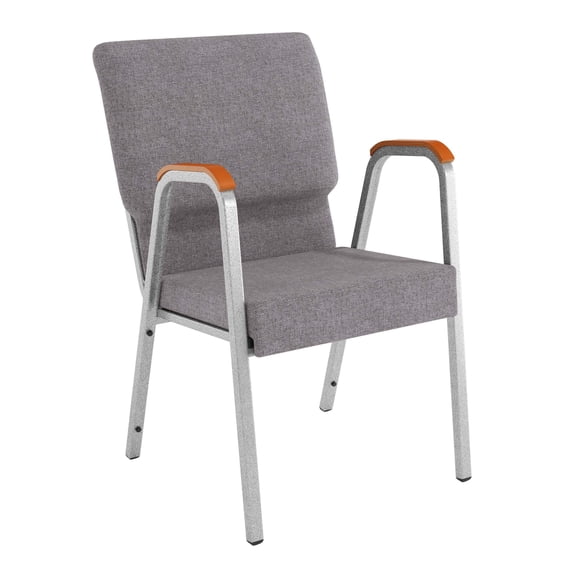 Flash Furniture HERCULES Series 21"W Stacking Wood Accent Arm Church Chair in Gray Fabric - Silver Vein Frame