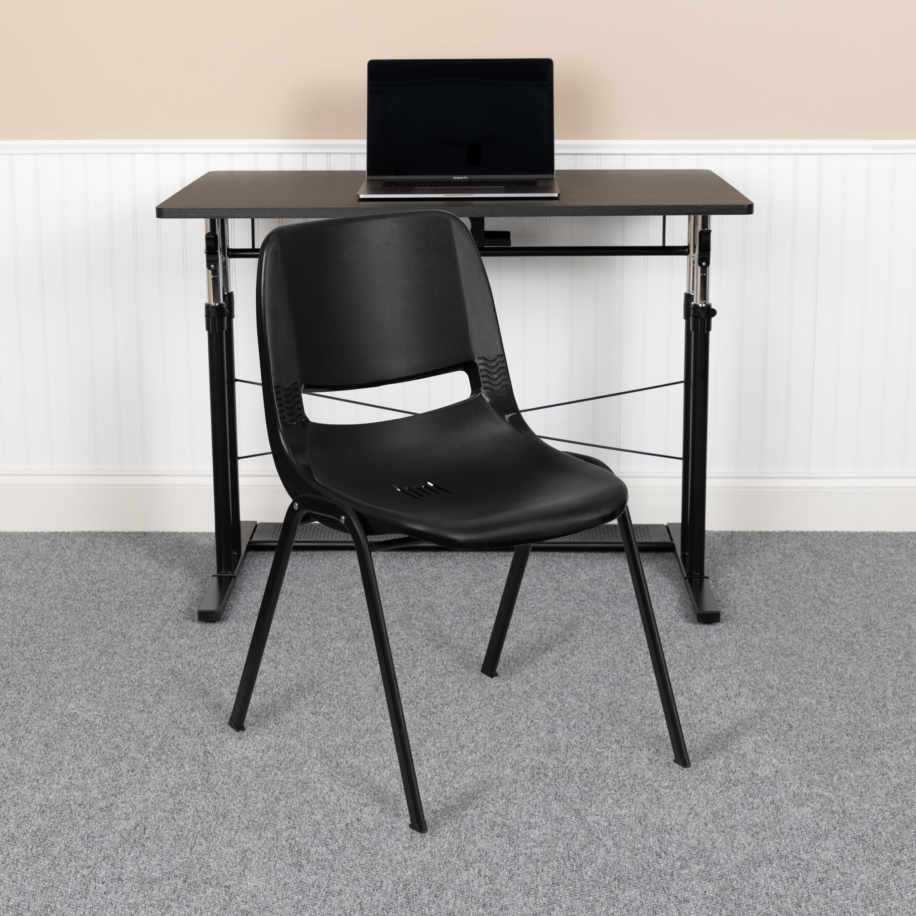 ErgoKids 440 lb Capacity Black Metal Stack Chair for Preschool