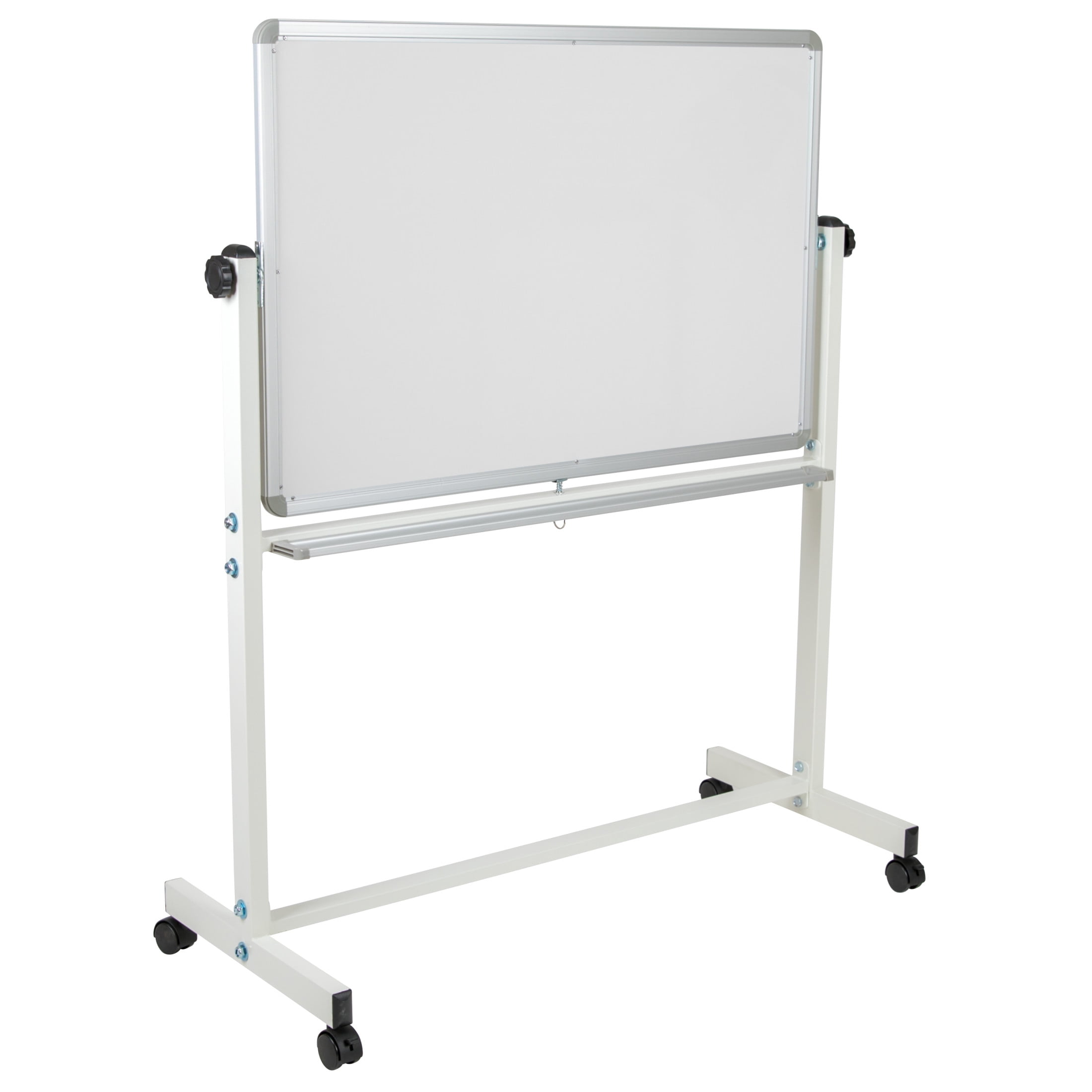 White Double-Sided Mobile Magnetic Whiteboard with Aluminum Frame