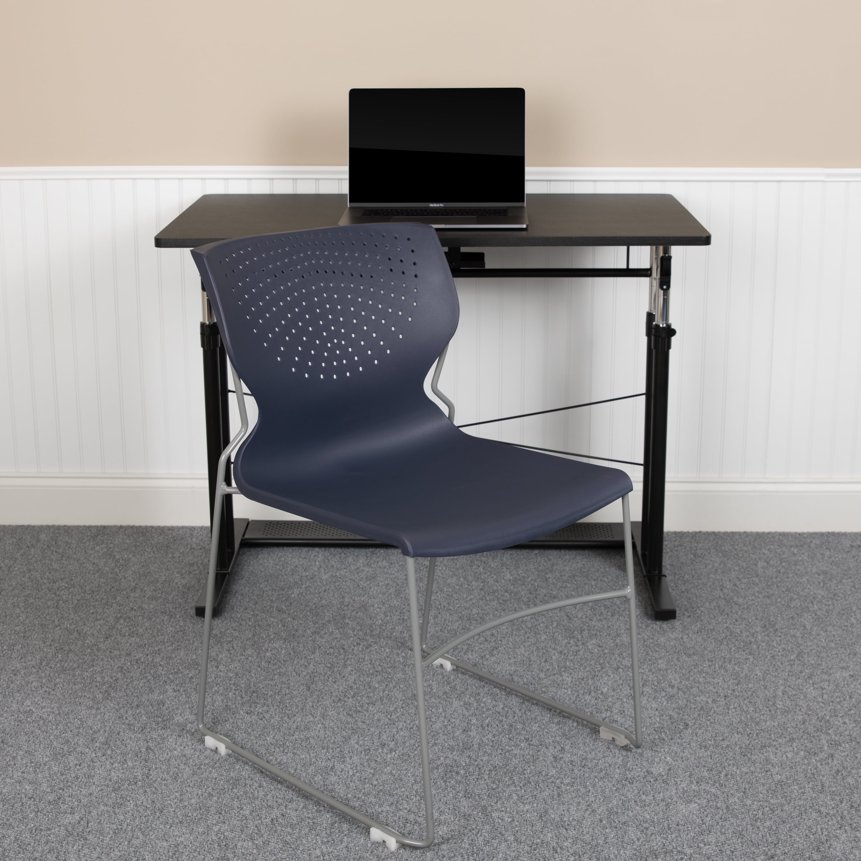 Contemporary Gray Metal Stackable Office Chair, 661 lb Capacity