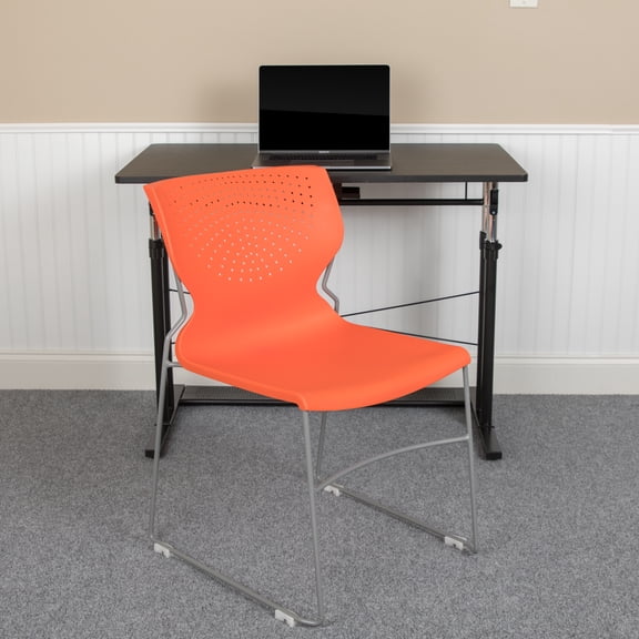 Flash Furniture HERCULES Series 5 Pack 661 lb. Capacity Orange Full Back Stack Chair with Gray Powder Coated Frame