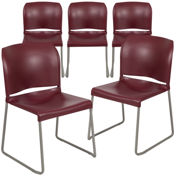 Flash Furniture HERCULES Series 5 Pack 880 lb. Capacity Burgundy Full Back Contoured Stack Chair with Gray Powder Coated Sled Base