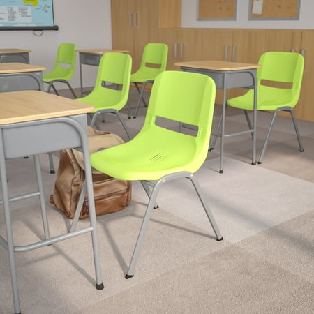 Flash Furniture HERCULES Series 5 Pack 880 lb. Capacity Green Ergonomic Shell Stack Chair with Gray Frame