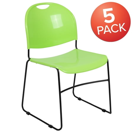 Flash Furniture HERCULES Series 5 Pack 880 lb. Capacity Green Ultra-Compact Stack Chair with Black Powder Coated Frame