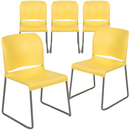Flash Furniture HERCULES Series 5 Pack 880 lb. Capacity Yellow Full Back Contoured Stack Chair with Gray Powder Coated Sled Base