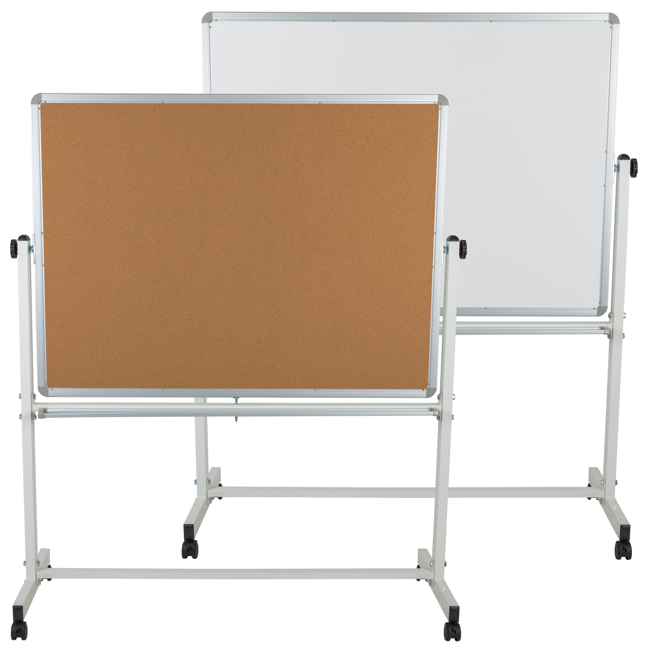 Large White and Cork Reversible Mobile Board with Aluminum Frame
