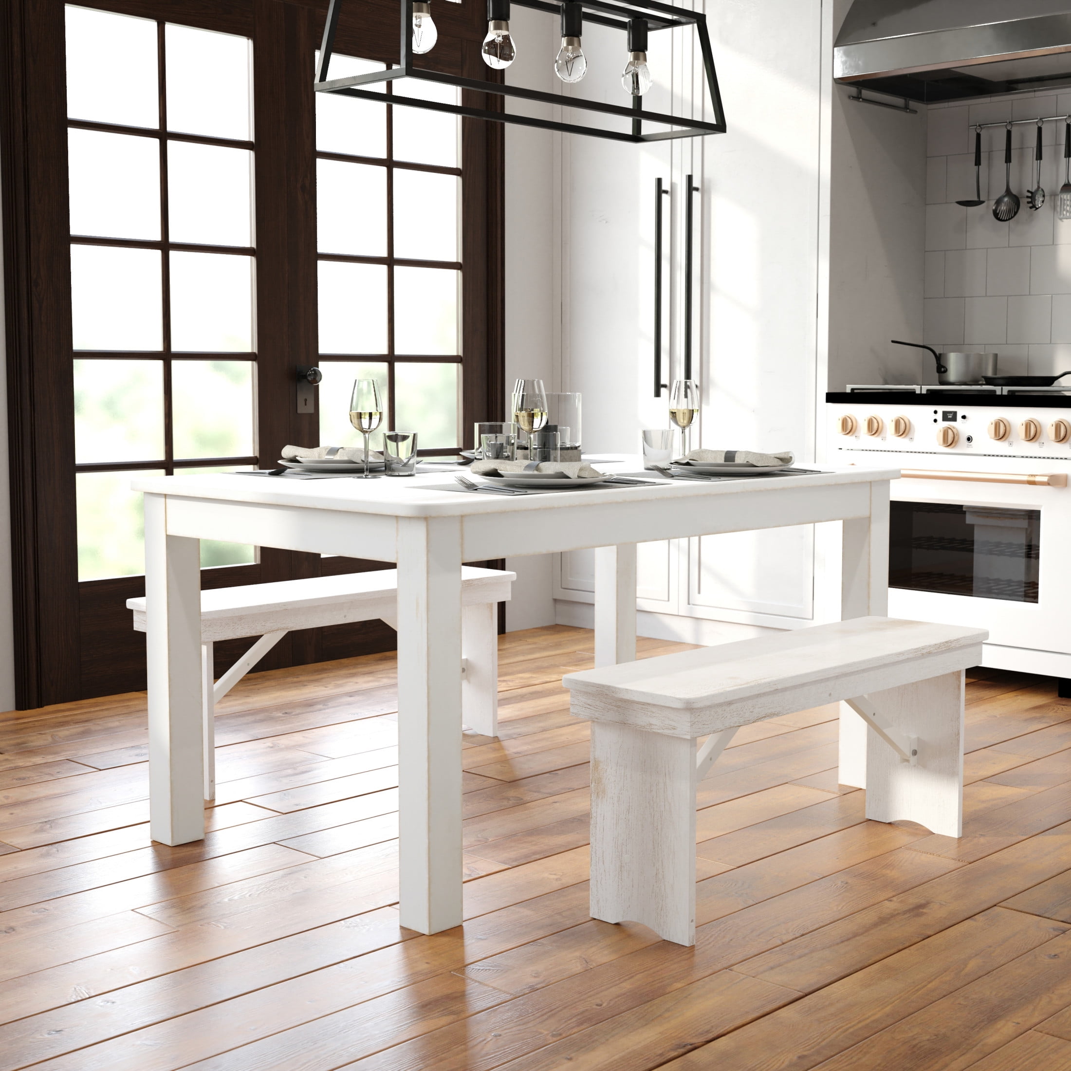 65" Antique Rustic White Reclaimed Wood Farmhouse Dining Table