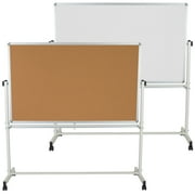 Flash Furniture HERCULES Series 64.25"W x 64.75"H Reversible Mobile Cork Bulletin Board and White Board with Pen Tray