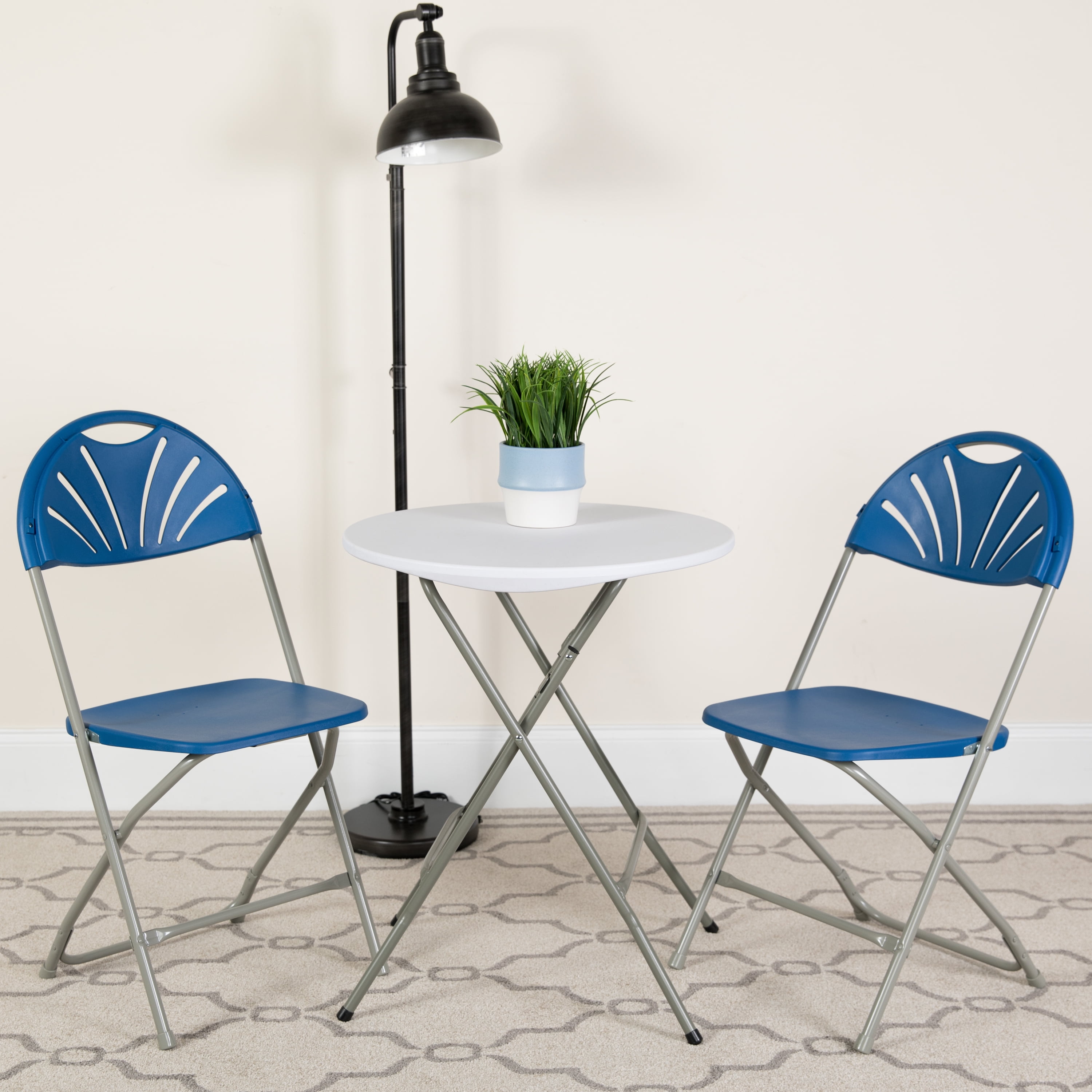 Flash Furniture HERCULES Series 650 lb. Capacity Blue Plastic Fan Back Folding Chair