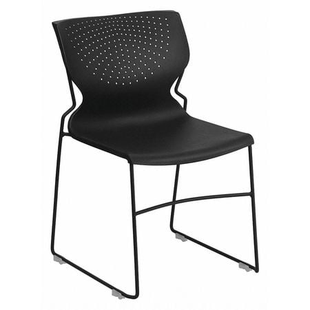 Black Metal Armless Stacking Chair with Perforated Back