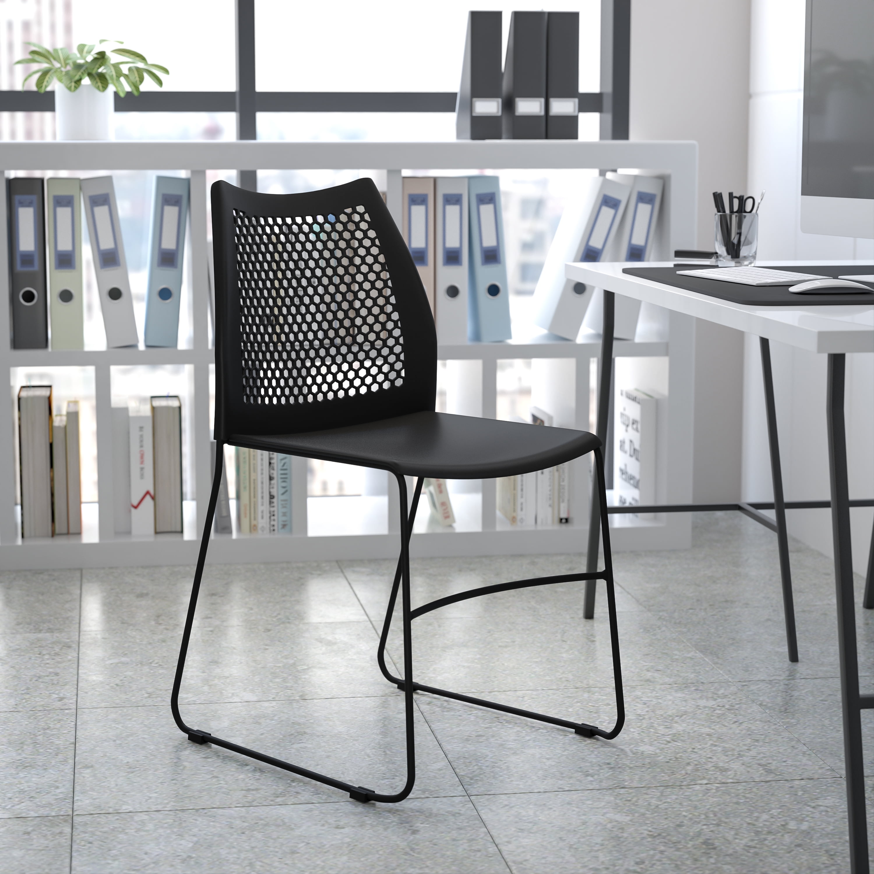 Black Powder-Coated Metal Stackable Sled Base Chair