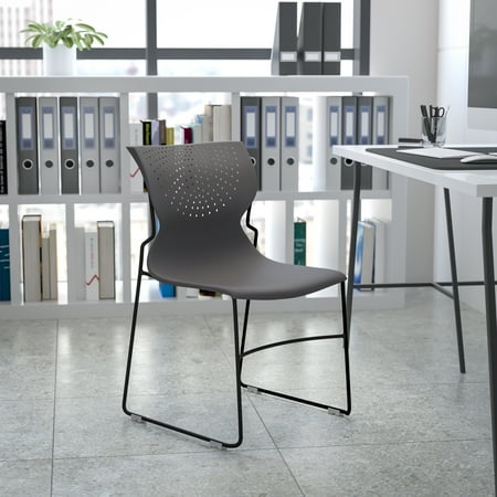 Flash Furniture HERCULES Series 661 lb. Capacity Gray Full Back Stack Chair with Black Powder Coated Frame