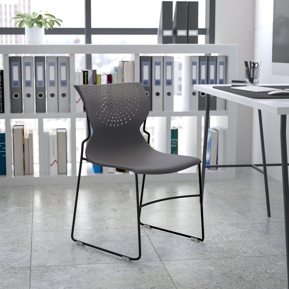 Flash Furniture HERCULES Series 661 lb. Capacity Gray Full Back Stack Chair with Black Powder Coated Frame