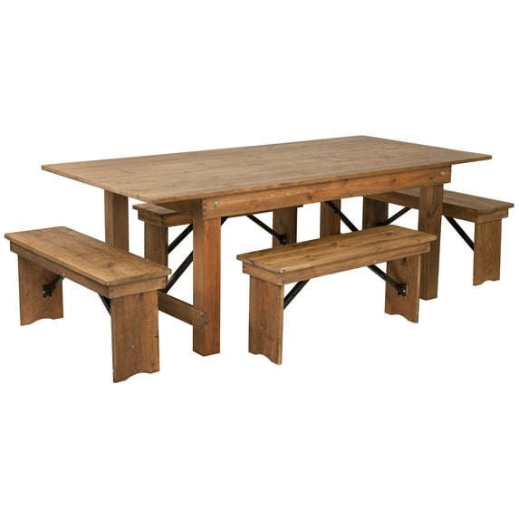 Flash Furniture HERCULES Series 7' x 40'' Antique Rustic Folding Farm Table and Four Bench Set